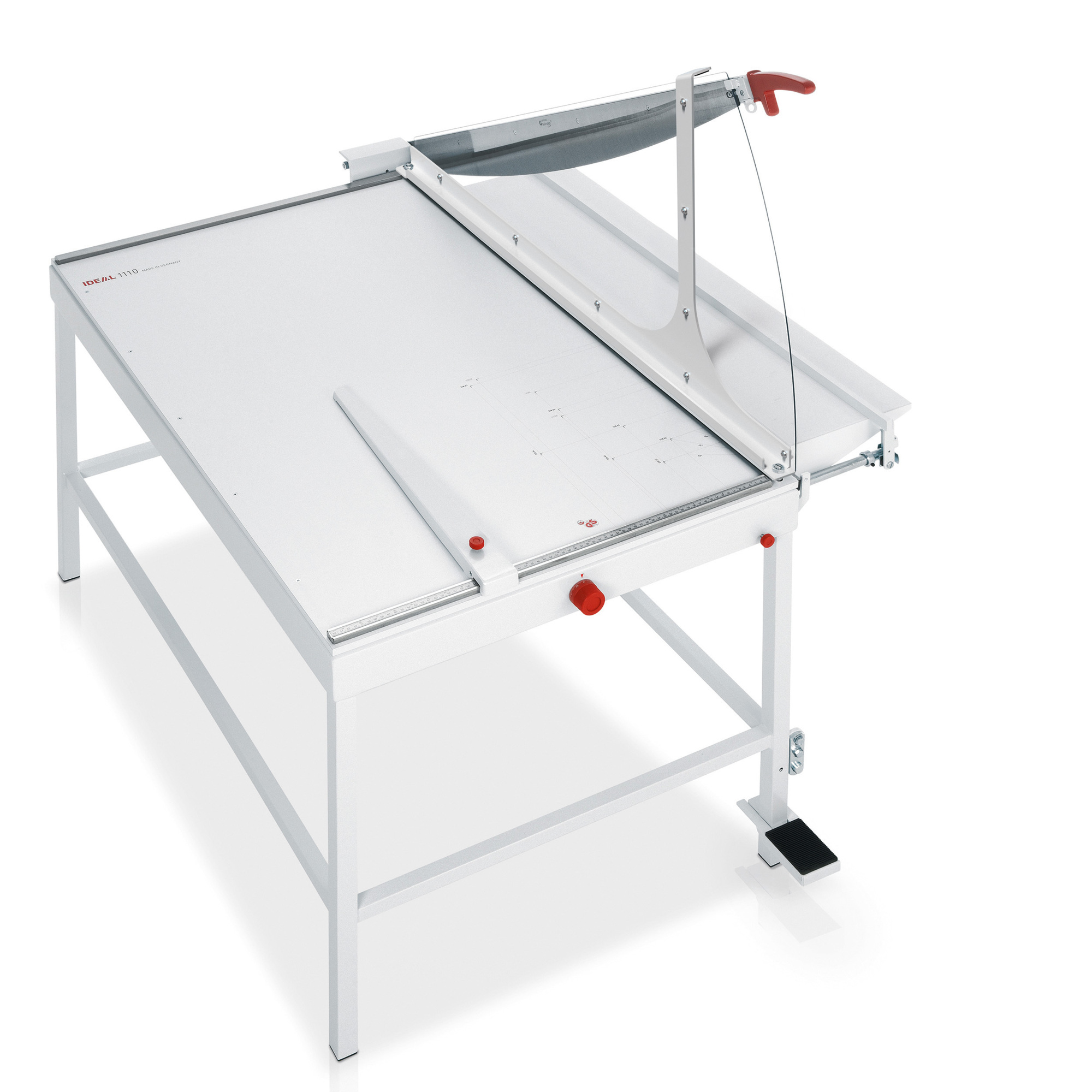 IDEAL Guillotine Paper Cutter — 43.3in. Cutting Length, Solingen Steel Blade, Ergonomic Handle, Hand Clamp, 20-Sheet Capacity, All-Metal Construction, Model# 1110